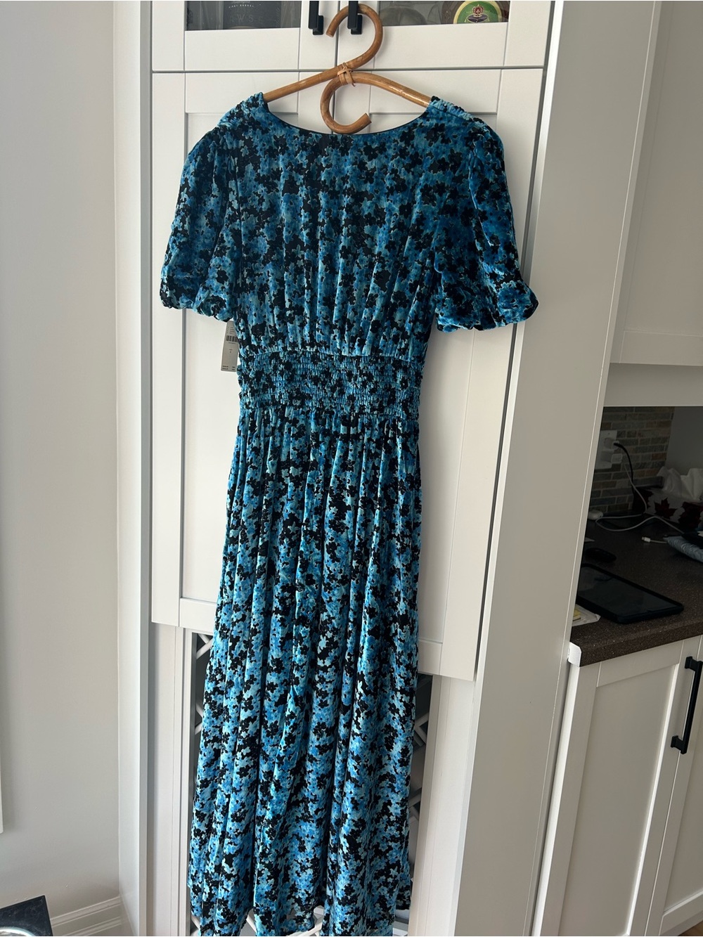 NWT Anthropologie Katerina Blue/Black Floral Velvet V-Neck Maxi Dress Size Small - Picture 9 of 13